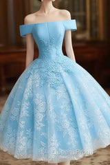 Light Blue Lace And Satin Short Party Dress, Blue Homecoming Dress