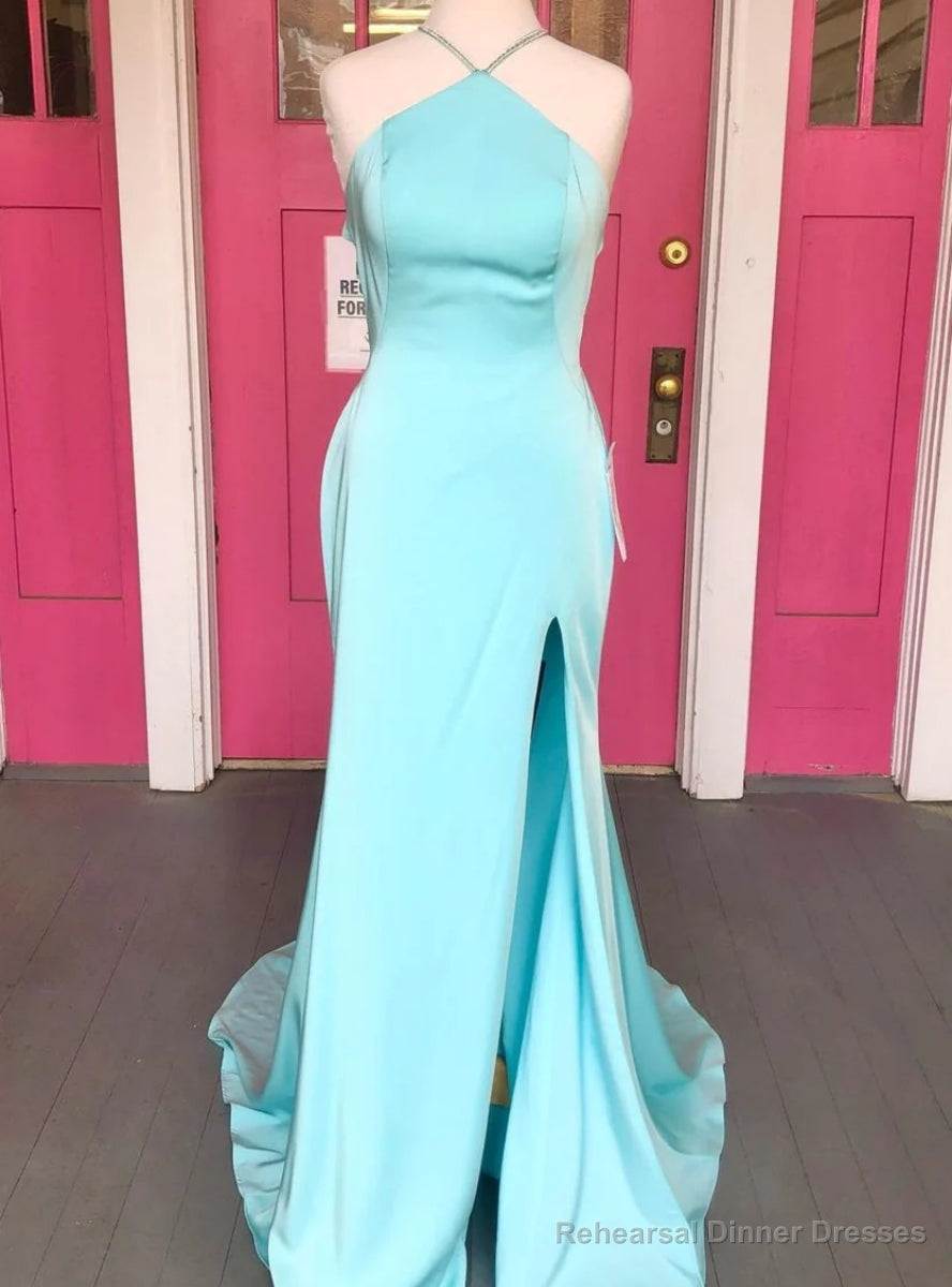 Light Blue Mermaid Halter Prom Dress Main image