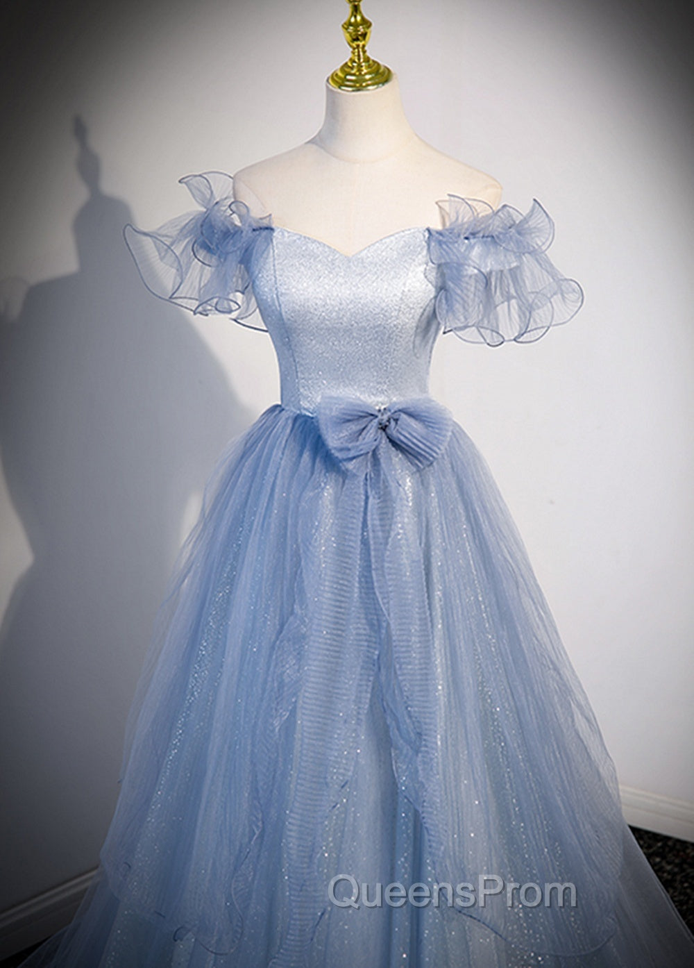Light Blue Off Shoulder Tulle Sweetheart Formal Dress, Light Blue A-Line Evening Prom Dress Secondary image