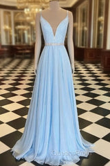 Light Blue Evening Prom Dress Long , Dress For Graduation Party, Evening Dress, Formal Dress