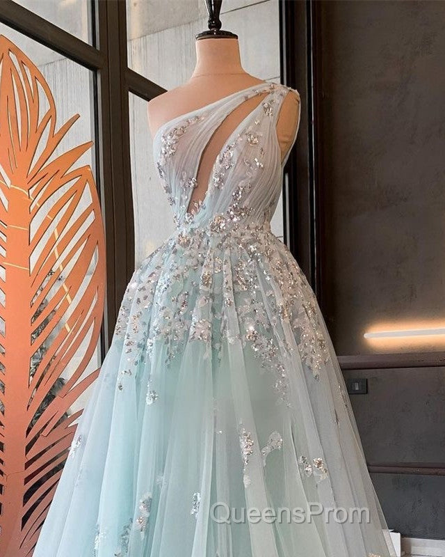 Light Blue Evening Prom Dress One Shoulder Sequin Lace Secondary image
