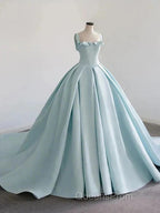 Light Blue Satin Long Ball Gown Quinceanera Dress Princess Dress Evening Prom Dress