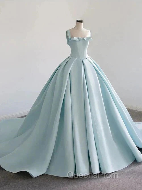 Light Blue Satin Long Ball Gown Quinceanera Dress Princess Dress Evening Prom Dress