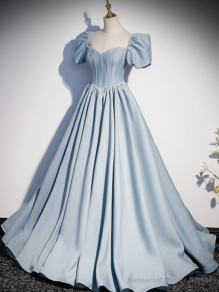 Light Blue Satin Long Prom Dress, Light Blue Formal Sweet 16 dress Main image