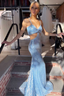 Light Blue Sequin Twist-Front Lace-Up Mermaid Long Classy Prom Gown