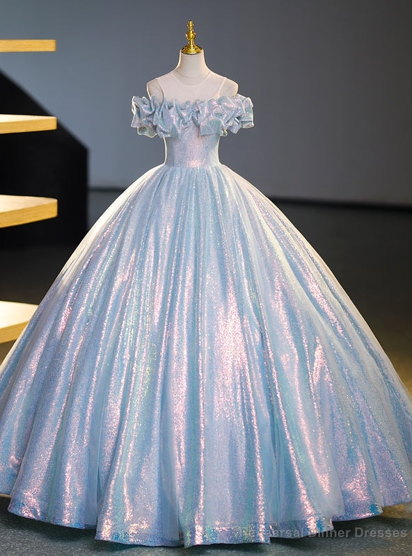 Light Blue Sequins Ball Gown Quinceanera Dress