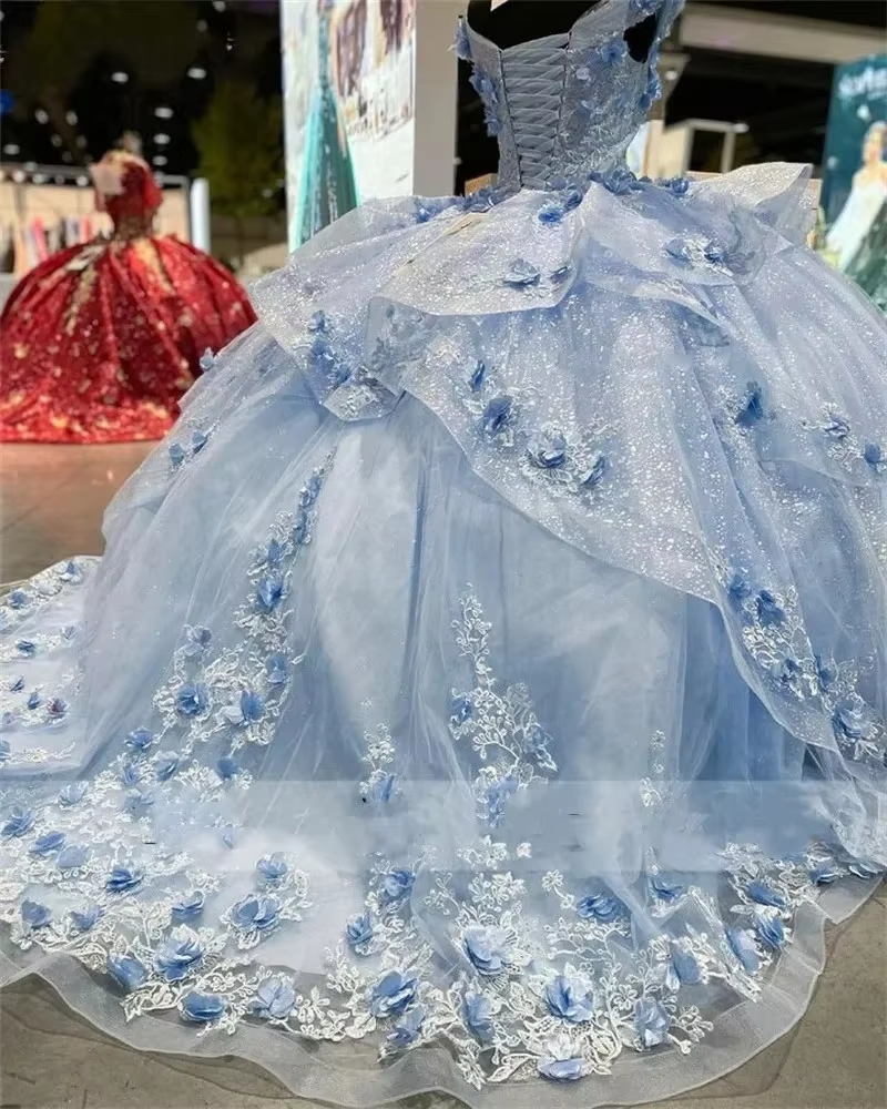 Light Blue Sparkly Off The Shoulder Appliques Classy Prom Dress Quinceanera Dress Sweet 16 Classy Prom Dress Ball Gown