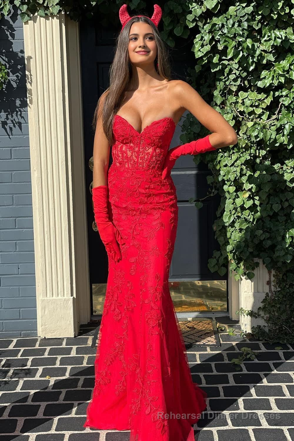 Light Blue Sweetheart Lace-Up Long Mermaid Prom Dress with Appliques