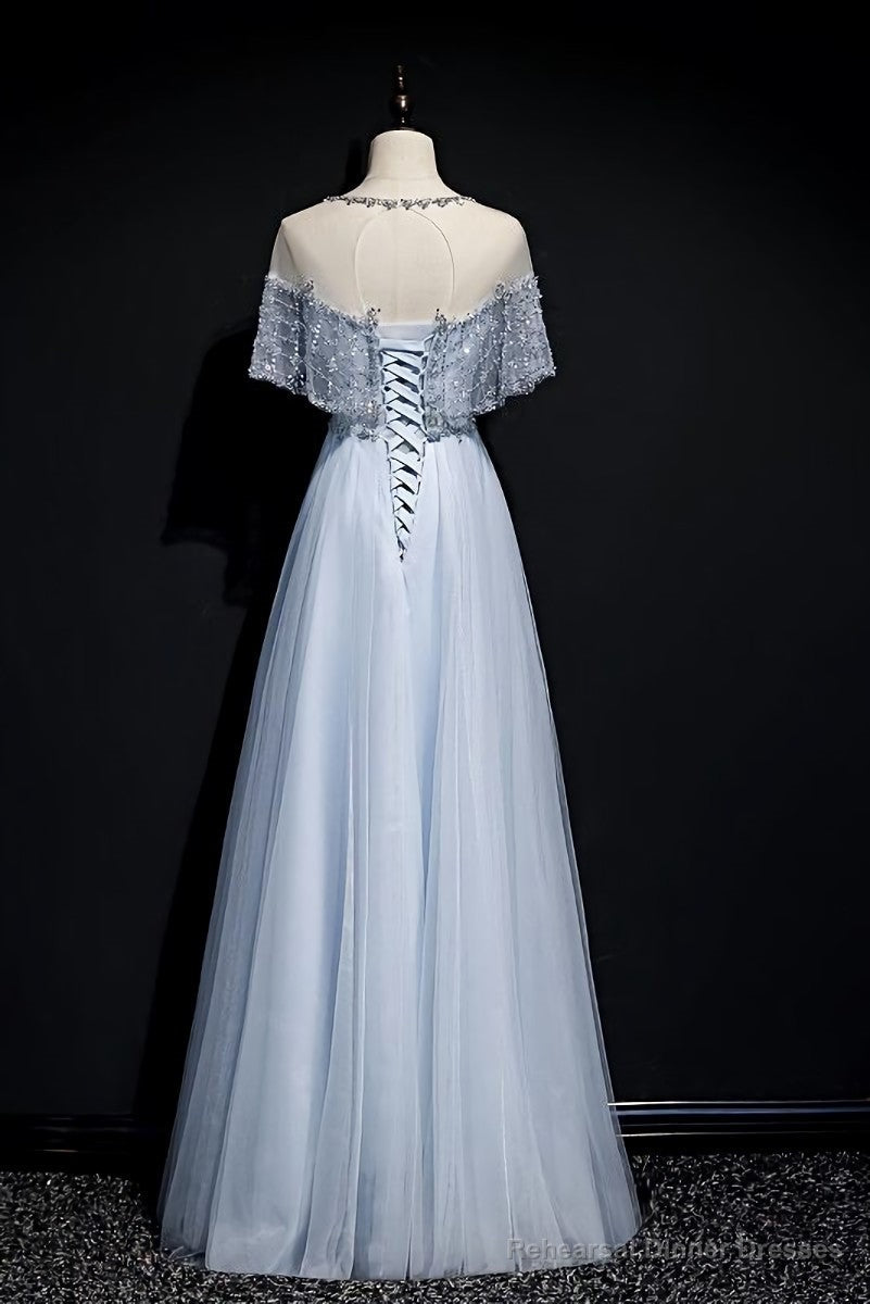 Light Blue Tulle A-line Long Party Dress, Blue Prom Dresses Secondary image
