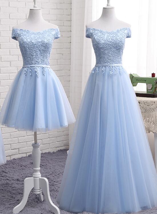 Light Blue Tulle Bridesmaid Dress, Cap Sleeves Short Bridesmaid Dress, Wedding Party Dress Main image