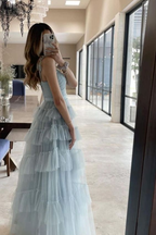 Light Blue Tulle Layered Long Classy Prom Dress Elegant Classy Evening Dress