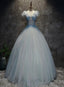 Light Blue Tulle Long Party Dress Formal Dress, Blue Tulle Formal Dress with Flowers