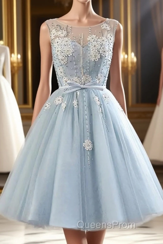 Light blue tulle short Evening Prom Dress, blue homecoming Dress Main image