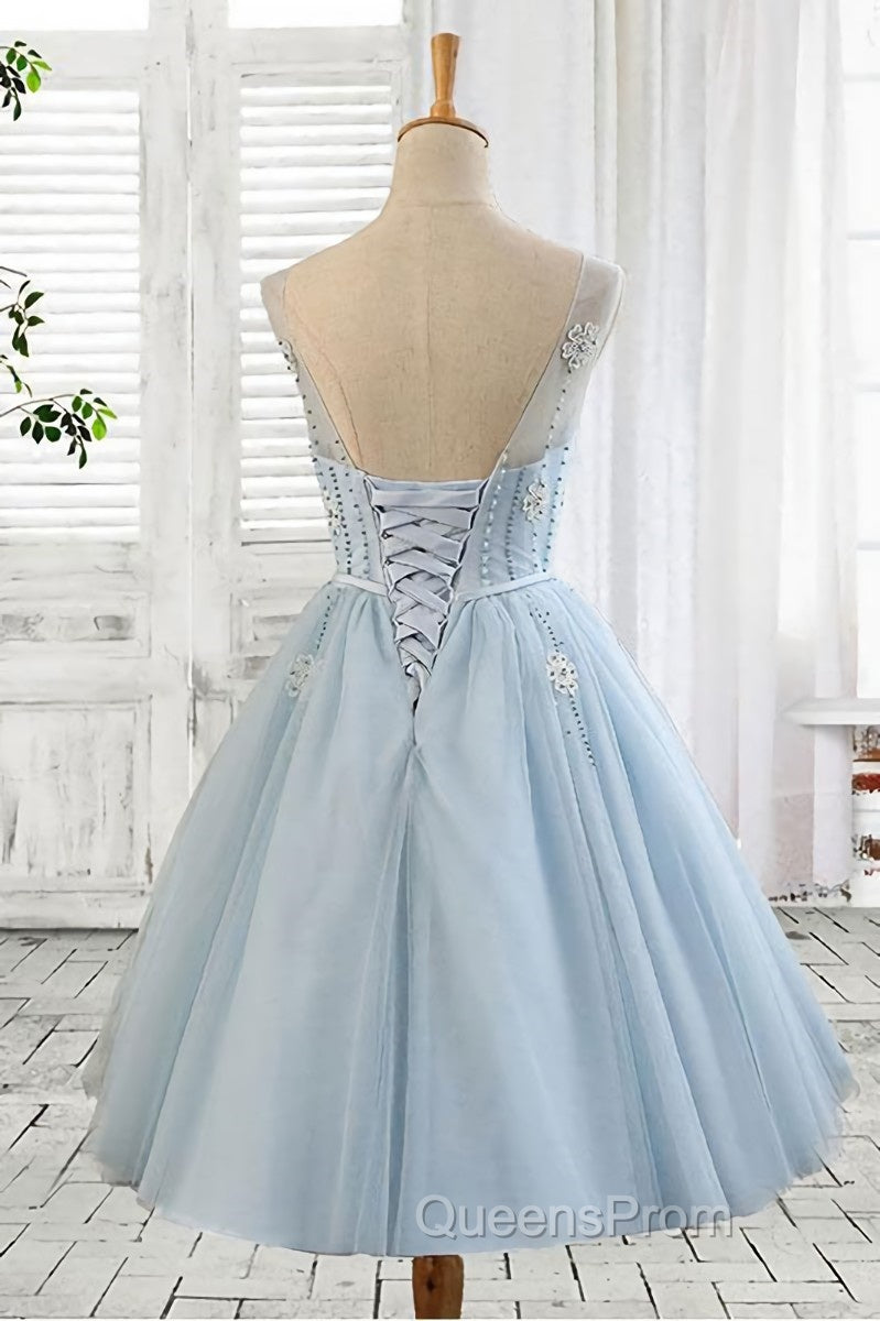 Light blue tulle short Evening Prom Dress, blue homecoming Dress