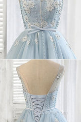 Light blue tulle short Evening Prom Dress, blue homecoming Dress