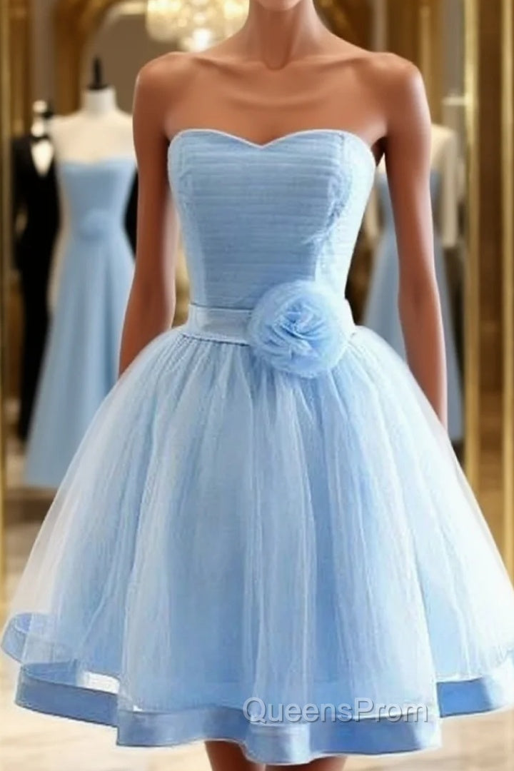 Light Blue Tulle Sweetheart With Bow Cute Party Dress, Blue Short Homecoming Dress Evening Prom Dress Main image