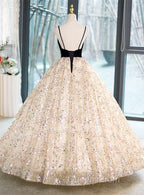 Light Champagne Beaded V-Neckline Party Dress, Cute Straps Long Evening Prom Dress