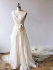 Light Champagne Chiffon Long Wedding Dress