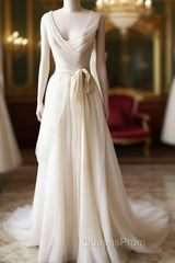 Light Champagne Chiffon Long Wedding Dress