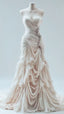 Light Champagne Chiffon Ruffle Classy Prom Dress With Applique Beads,