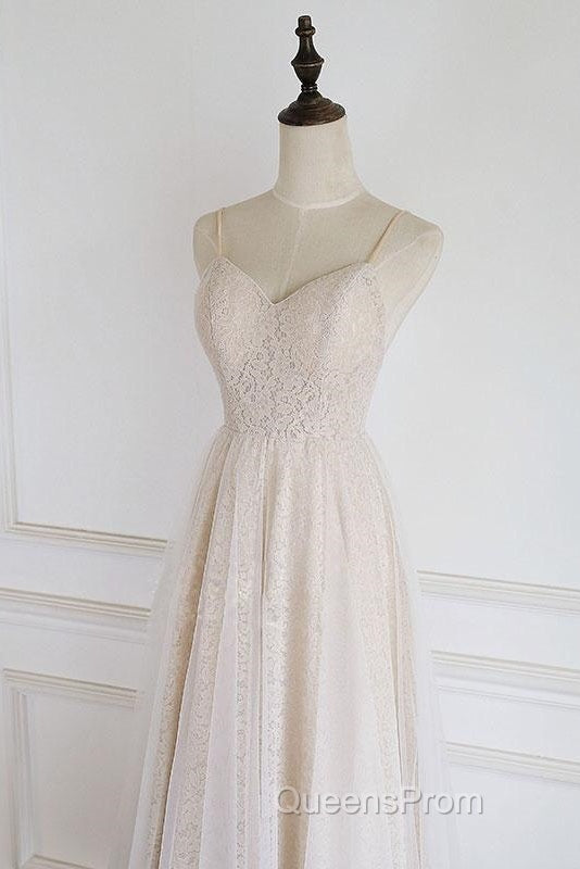 Light Champagne Lace Straps Sweetheart Party Dress Formal Dress, Tea Length Wedding Party Dress Secondary image