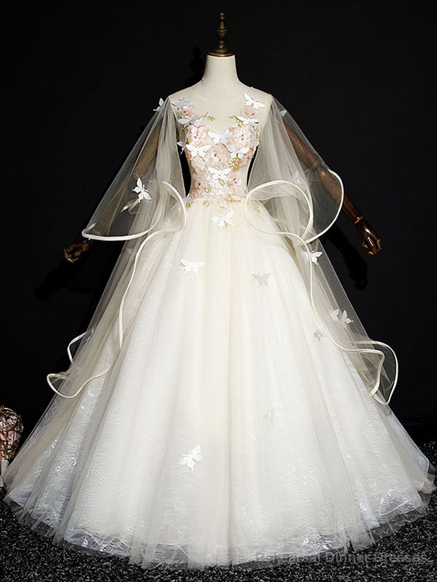 Light Champagne Long Prom Dresses, Champagne Tulle Formal Gown Sweet 16 Dresses Secondary image