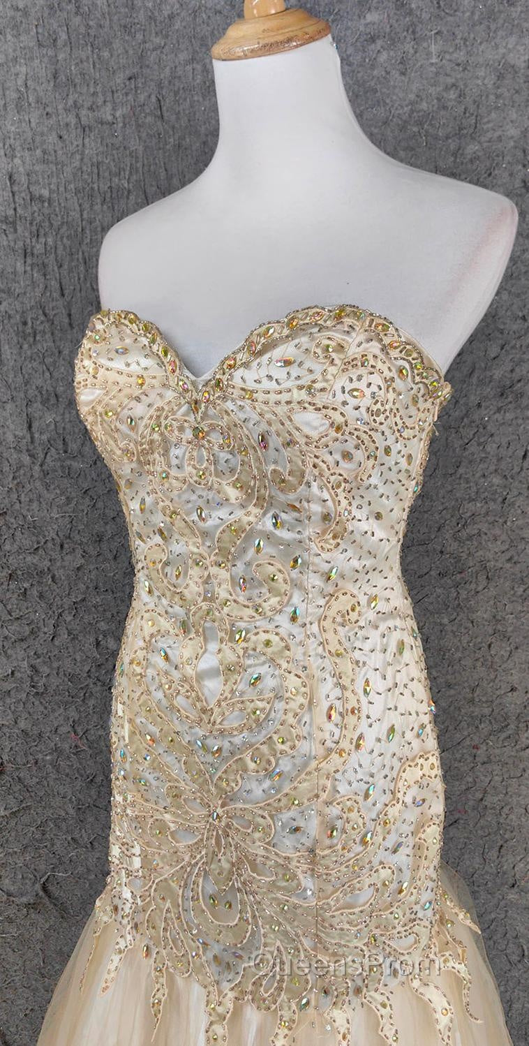 Light Champagne Mermaid Sweetheart Neck Beaded Tulle Long Ball Dress Vintage Evening Dress Secondary image