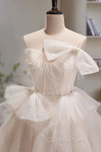 Light Champagne Short Tulle Evening Prom Dress, Short Light Champagne Formal Graduation Dress