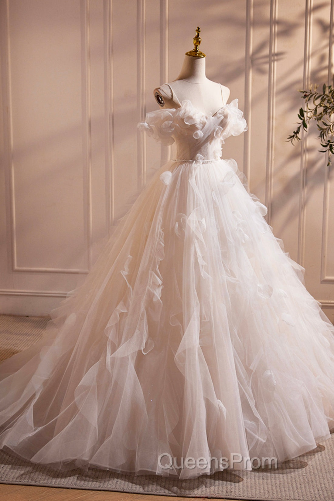 Light Champagne Spaghetti Strap Tulle Long Evening Prom Dress, Beautiful A-Line Formal Evening Dress Secondary image