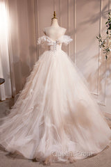 Light Champagne Spaghetti Strap Tulle Long Evening Prom Dress, Beautiful A-Line Formal Evening Dress