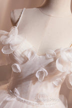 Light Champagne Spaghetti Strap Tulle Long Evening Prom Dress, Beautiful A-Line Formal Evening Dress