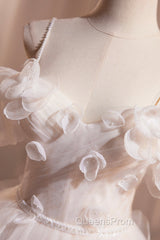 Light Champagne Spaghetti Strap Tulle Long Evening Prom Dress, Beautiful A-Line Formal Evening Dress