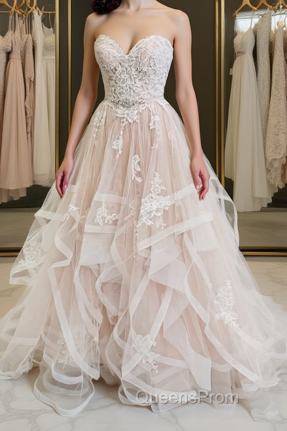 Light champagne tulle lace long Evening Prom Dress champagne evening Dress Main image
