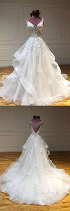 Light Champagne Tulle Lace Long Evening Prom Dress Lace Long Wedding Dress