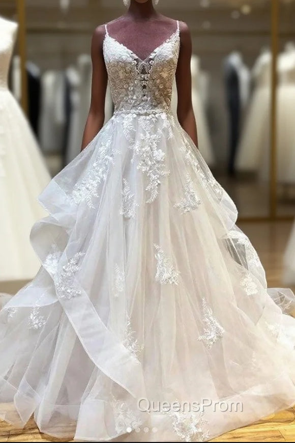 Light Champagne Tulle Lace Long Evening Prom Dress Lace Long Wedding Dress Main image
