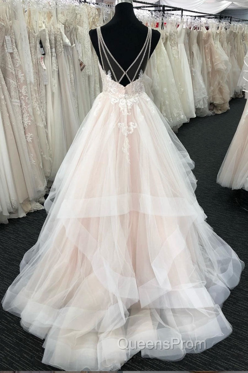 Light champagne tulle lace long Evening Prom Dress, tulle evening Dress Secondary image