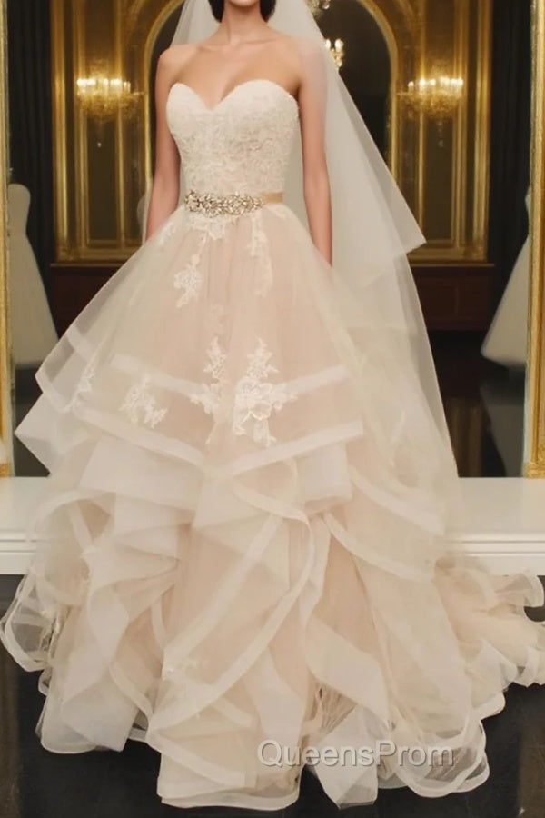 Light champagne tulle lace long Evening Prom Dress, tulle lace evening Dress Main image