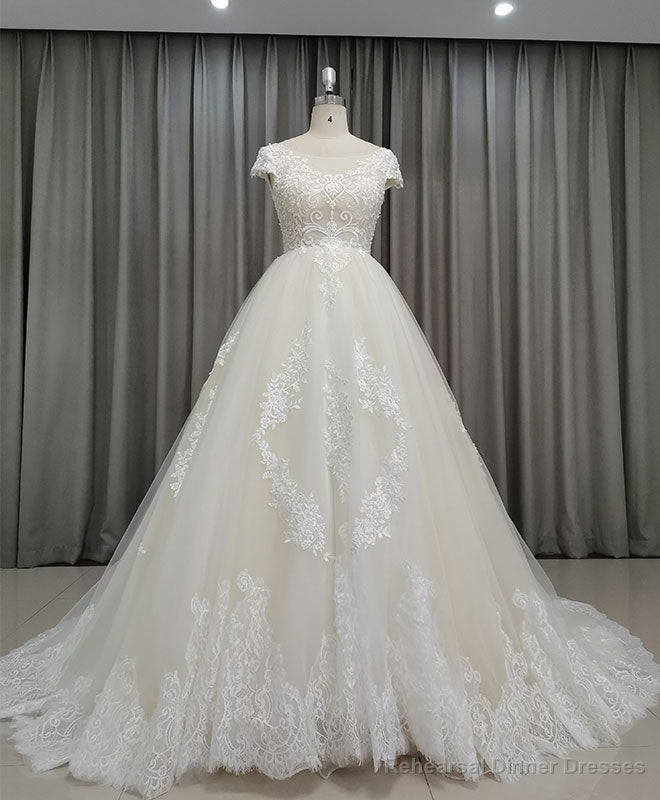 Light Champagne Tulle Lace Long Wedding Dress Lace Bridal Dress Secondary image