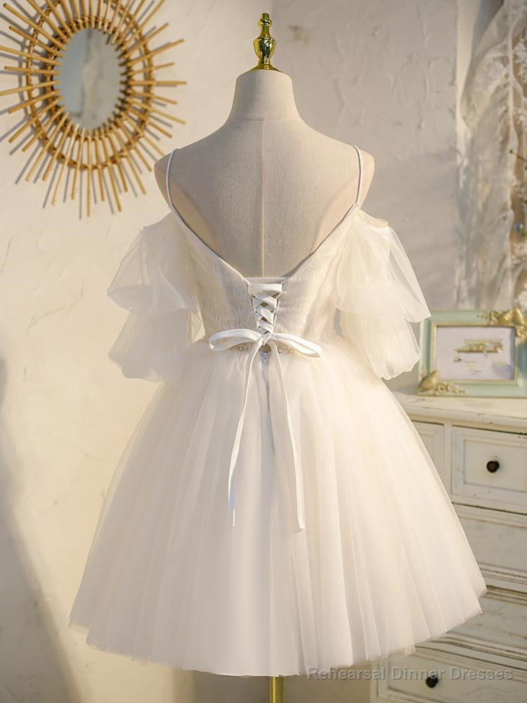 Light champagne tulle lace short prom dress, lace homecoming dress Secondary image