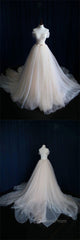 Light Champagne Tulle Long Evening Prom Dress, Wedding Dress