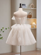 Light Champagne Tulle Short Prom Dress, Light Champagne Homecoming Dress