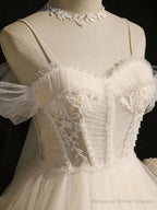 Light Champagne Tulle Short Prom Dress, Puffy Tulle Lace Homecoming Dress