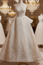 Light Champagne V-Neck Lace Long Evening Prom Dress Weeding Dress