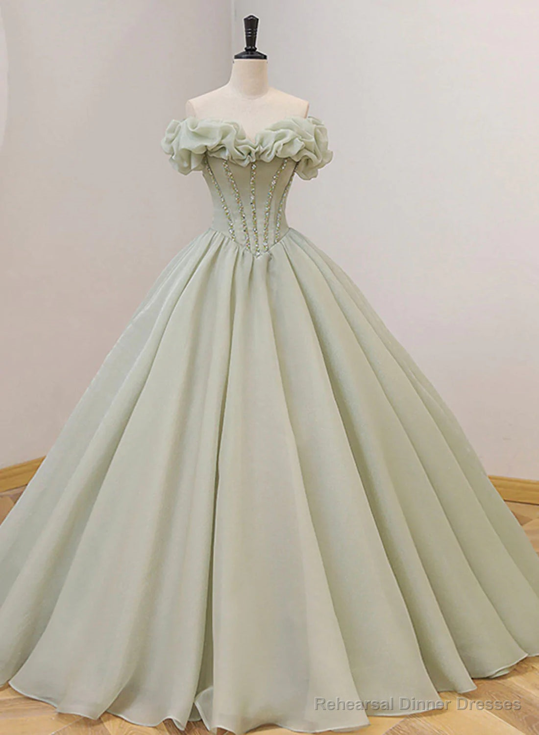 Light Green Ball Gown Sweetheart Beaded Prom Dress, Green Sweet 16 Dresses Main image