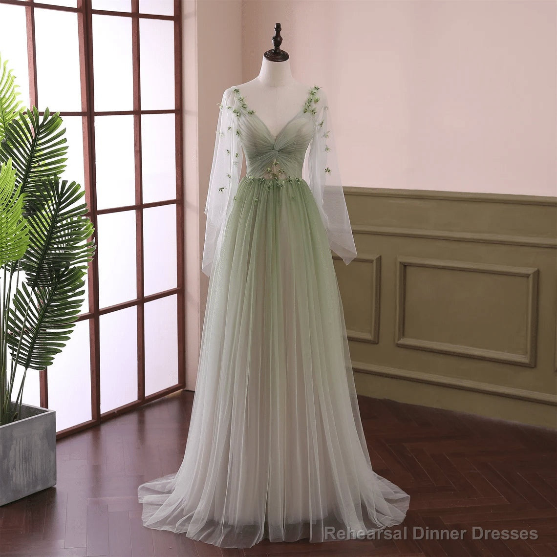 Light Green Gradient Soft Tulle Long Junior Prom Dress Green Formal Dress Party Dress prom dresses shops Secondary image