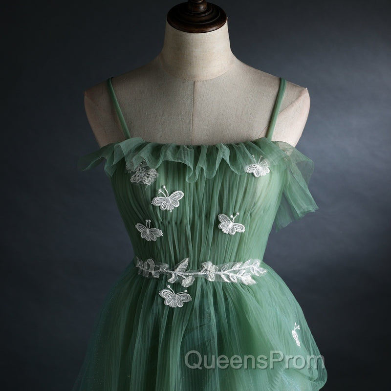 Light Green Gradient Straps Long A-Line Evening Prom Dress, Beautiful Evening Dress Party Dress Secondary image