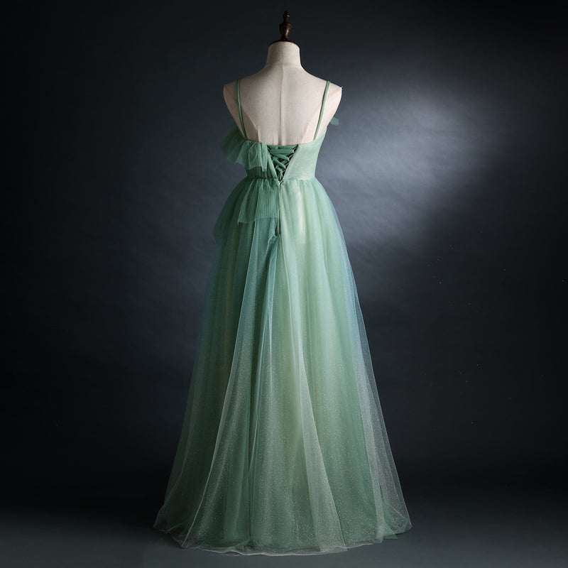 Light Green Gradient Straps Long A-Line Classy Prom Dress, Beautiful Classy Evening Dress Party Dress
