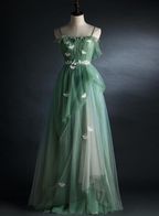 Light Green Gradient Straps Long A-Line Classy Prom Dress, Beautiful Classy Evening Dress Party Dress