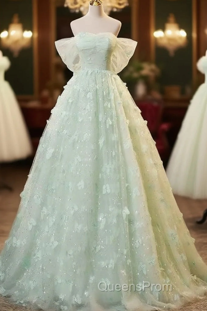 Light Green Lace Sweetheart Long Formal Dress Evening Prom Dress Off Shoulder A Line Floor Length Beautiful Main image