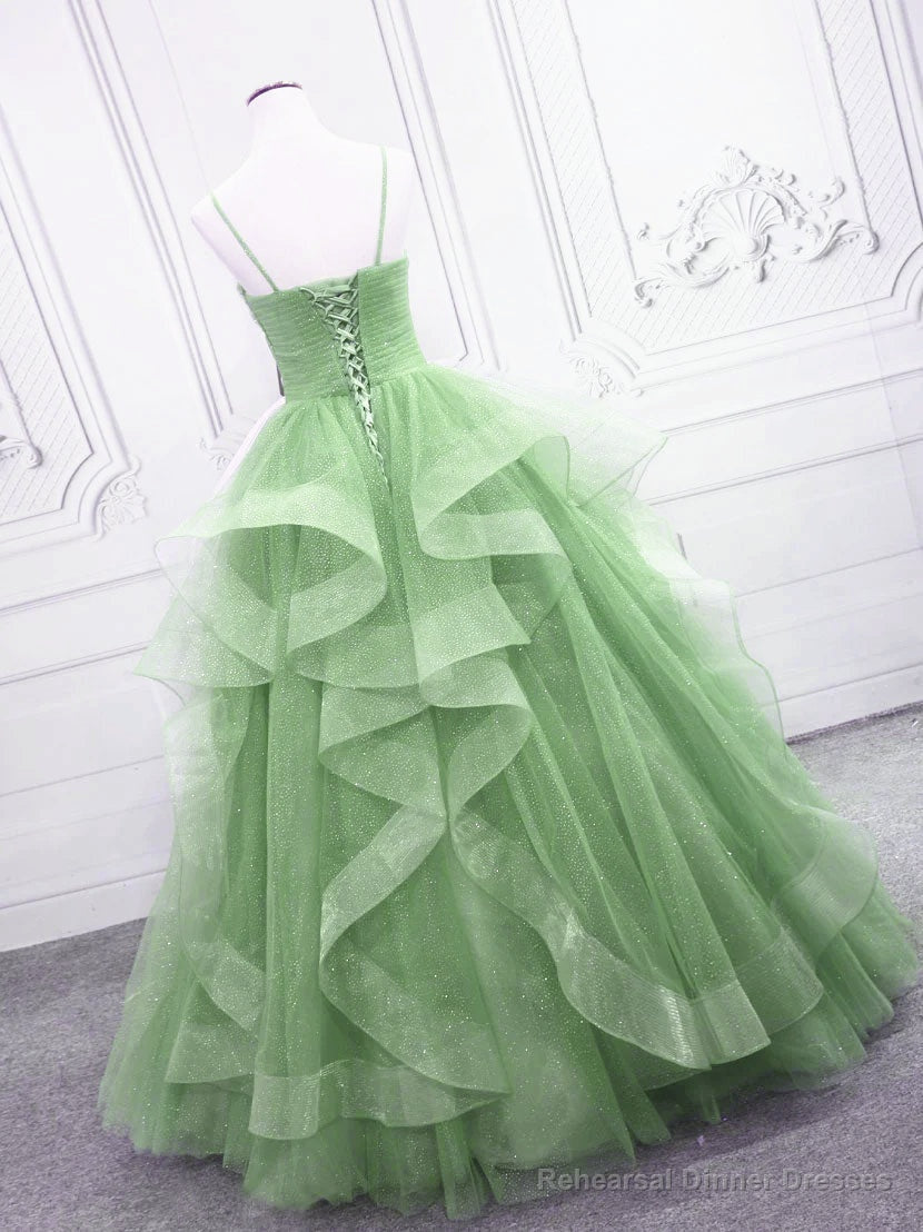 Light Green Layers Tulle Straps Long Formal Dress, Light Green Sweet 16 Gown Secondary image